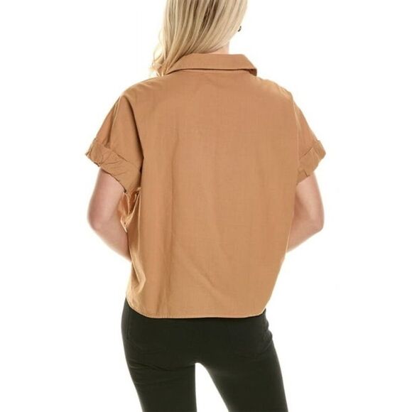 Stateside Voile Short Sleeve Front Twist Button Up Shirt Size Small Neutral Tan - Picture 2 of 6